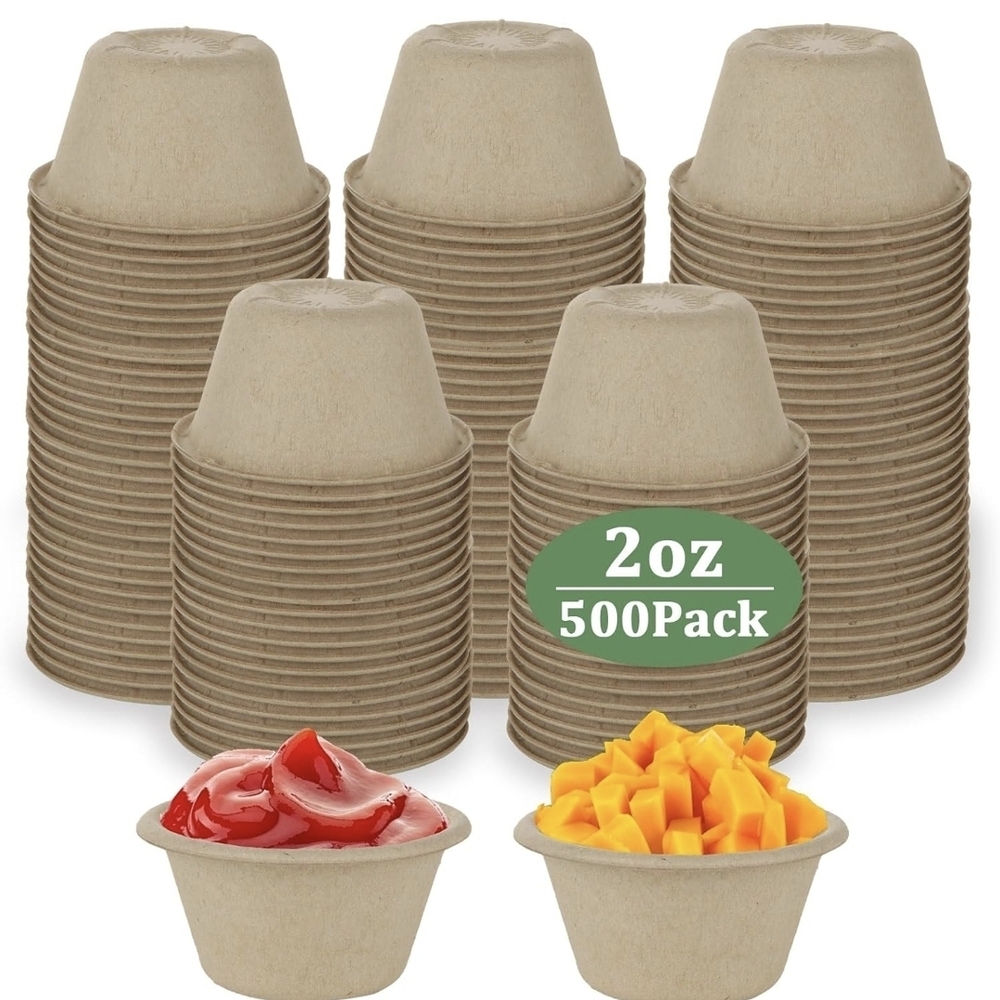 2 oz Disposable Bagasse Fiber Souffle Cups 100% Natural Biodeg - 500 Pack